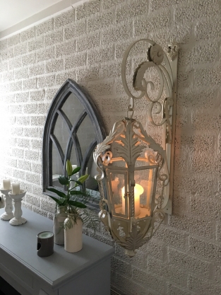 Lantern with wall bracket made of wrought iron, Old-White patina, really great looking!!!